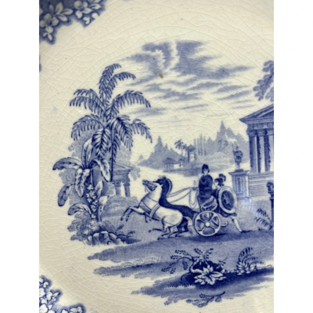 J & MP Bell & Co Glasgow Triumphal Car Blue Transferware 10.25